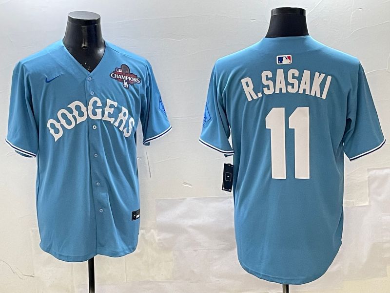 Men Los Angeles Dodgers #11 R.Sasaki Light Blue Joint Name 2025 Nike MLB Jersey style 4